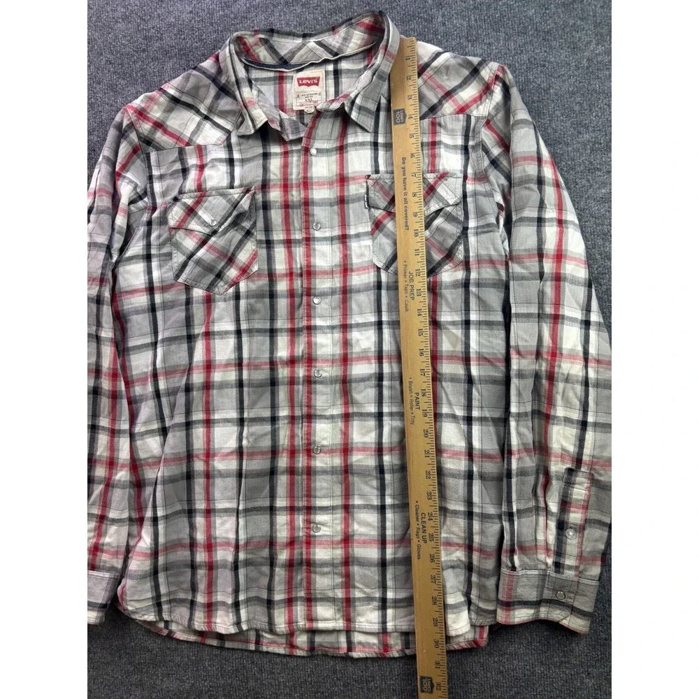 Levi Western Shirt Mens XXL Multicolor Plaid Modern Fit Long Sleeve Pearl Snap
